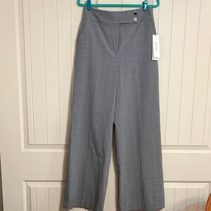Calvin Klein Gray Windowpane Wide-Leg Pants Size 10 NWT